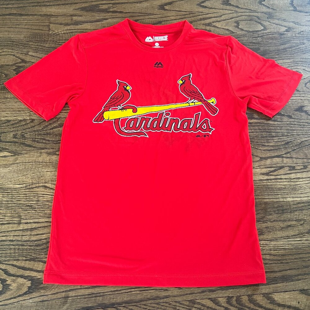 Majestic St. Louis Cardinals Men's T Shirt Red Logo MLB Baseball Sz Small